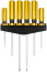 CRV steel screwdrivers, magnetic tip, yellow plastic handles, on holder, set of 6 pcs.