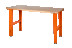 Heavy duty workbench, wooden table top, height adjustable, 4 legs, orange, 1500 x 750 x 1030 mm