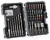 A set of TiN drills and V-Line bit attachments with a screwdriver with a ratchet and a magnetic grip of 91 pcs.