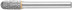 Carbide ball, 6 mm pin, type "C", cylindrical rounded 8x20x65 mm