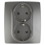 Розетка ЭРА Серия 12 12-2104-12 2X2P+E Schuko со шторками 16A-250В IP20 графит