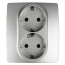 Розетка ЭРА Серия 12 12-2104-03 двойная с заземлением 2X2P+E Schuko со шторками 16A-250В IP20 алюминий