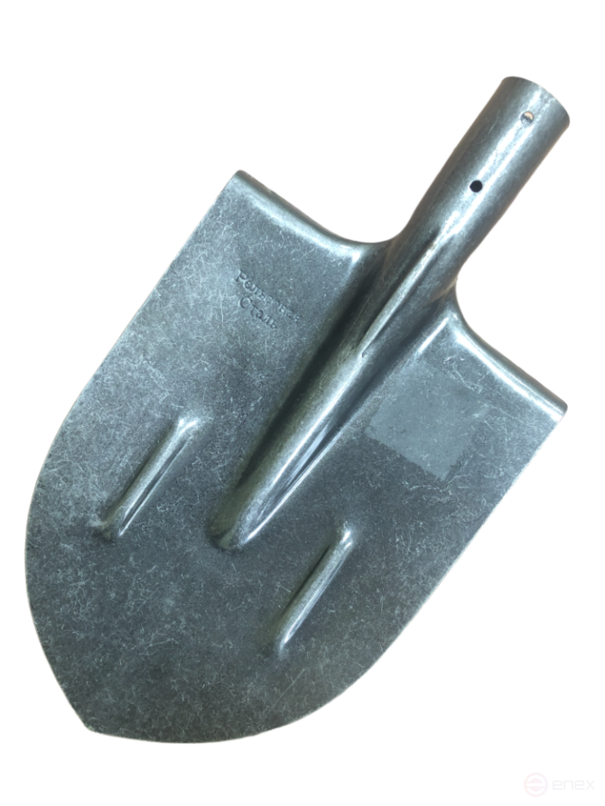 Bayonet shovel made of rail steel with a stiffening rib 210*290*405 mm.