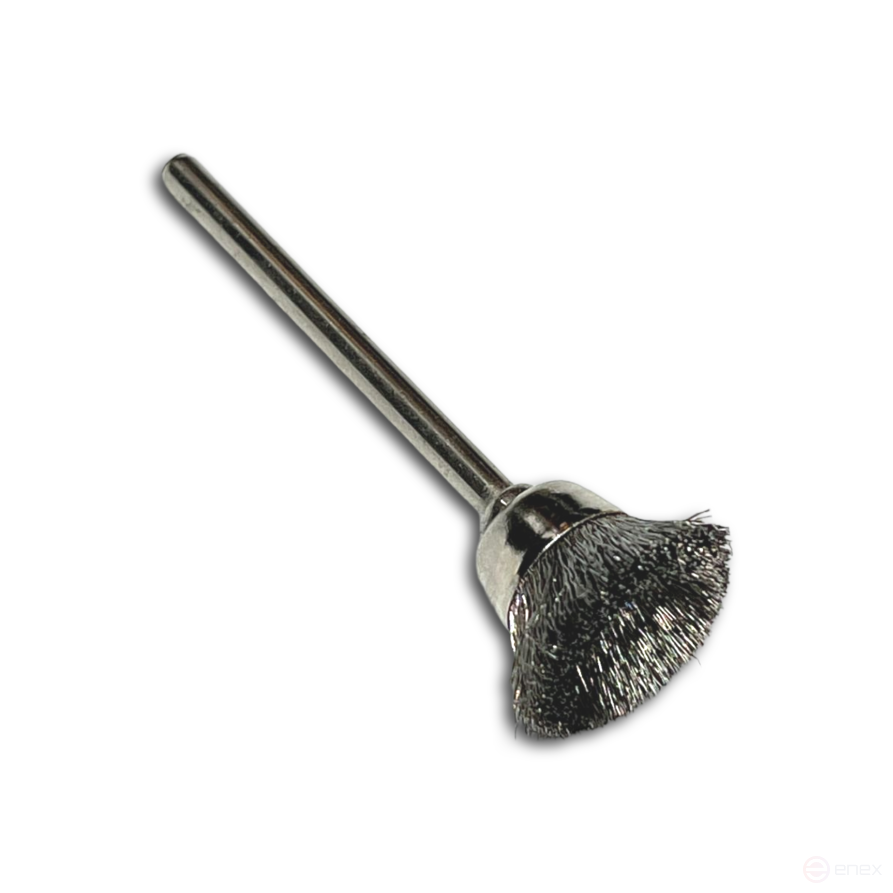 Corrugated cup brush, D18 mm, shank 3 mm, stainless corrugated wire ROF 0.10 mm