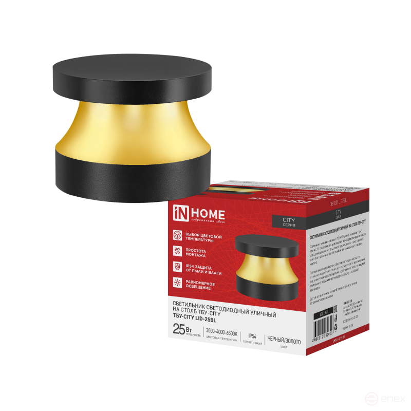 Светильник уличный светодиодный на столб ТБУ-CITY LID-25BL 25Вт 3000/4000/6500К 90x120мм черный IP54 IN HOME