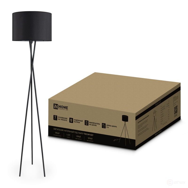 Светильник напольный под лампу ТНО 04-Е27Ч 230В черный абажур, черная тренога IN HOME
