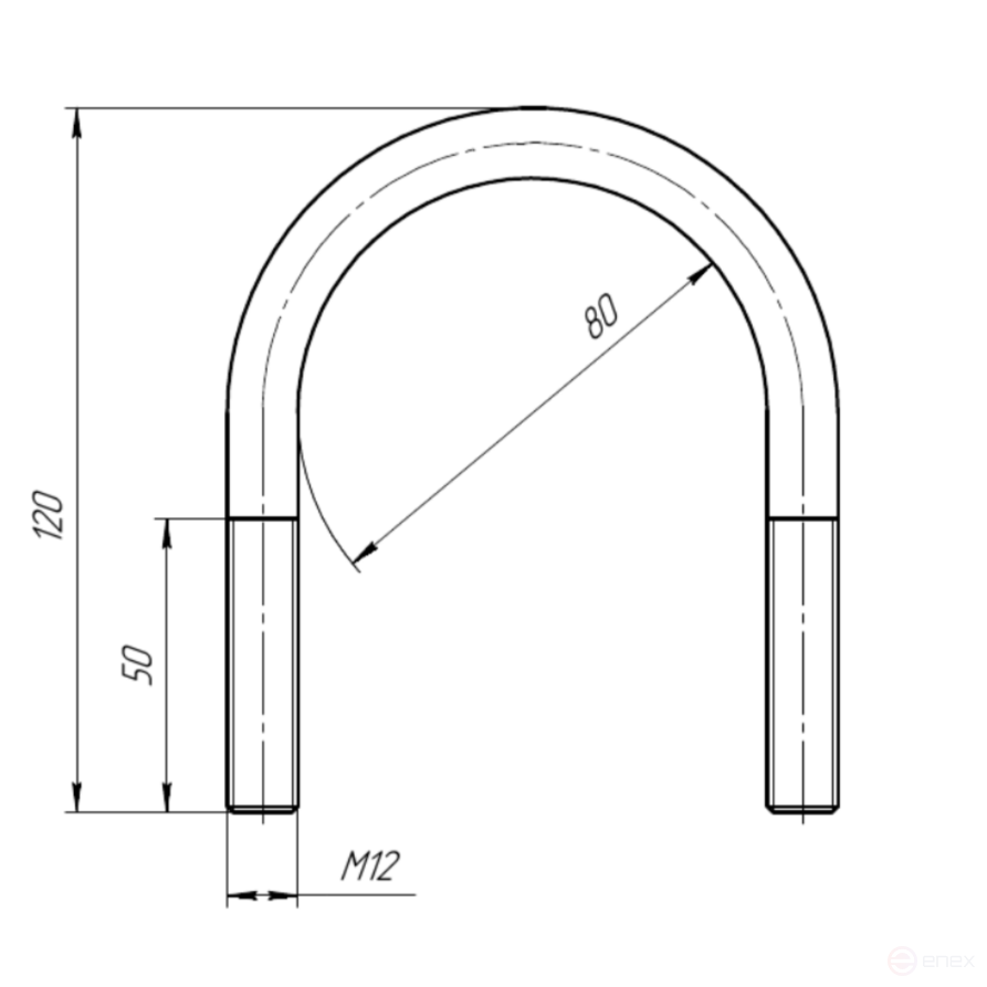 Керн Комплект хомут U образный гост 24137-80 м12х80 + 2 гайки + 2шайбы. Оцинкованный. 5 комплектов RKU00120802005