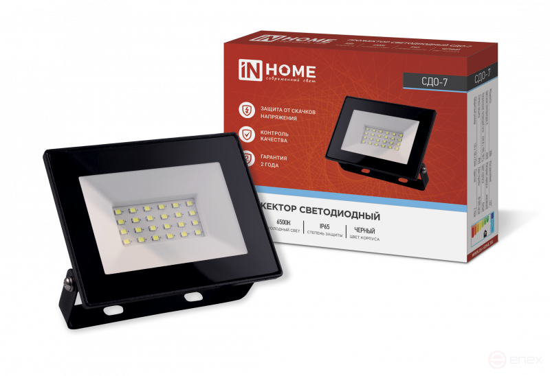 Прожектор светодиодный СДО-7 30Вт 230В 6500К IP65 черный IN HOME