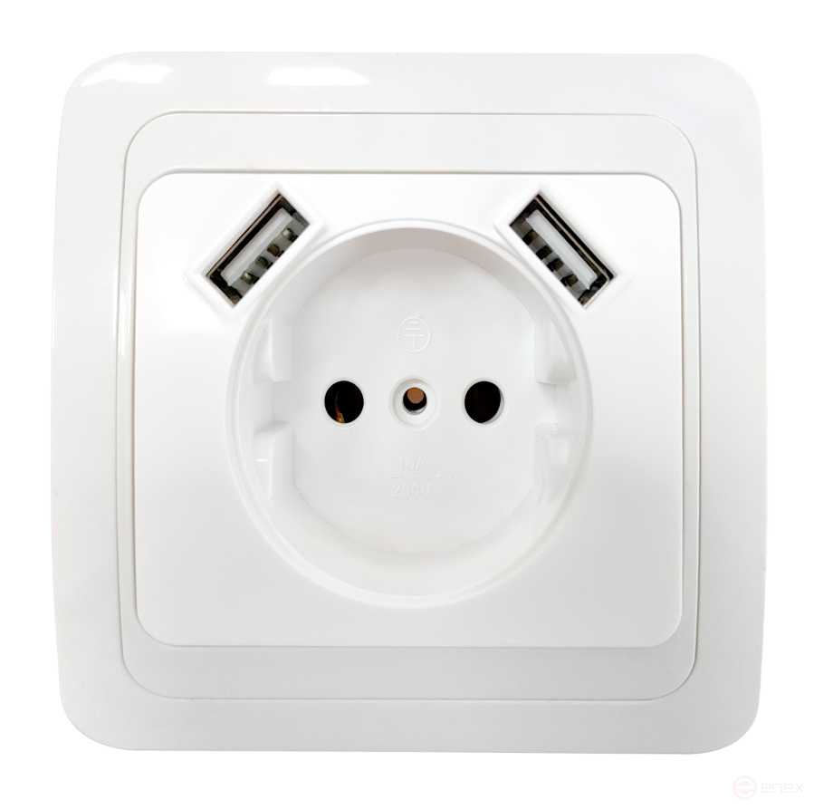 Розетка одинарная CLASSICO с двумя USB белая 2147 IN HOME