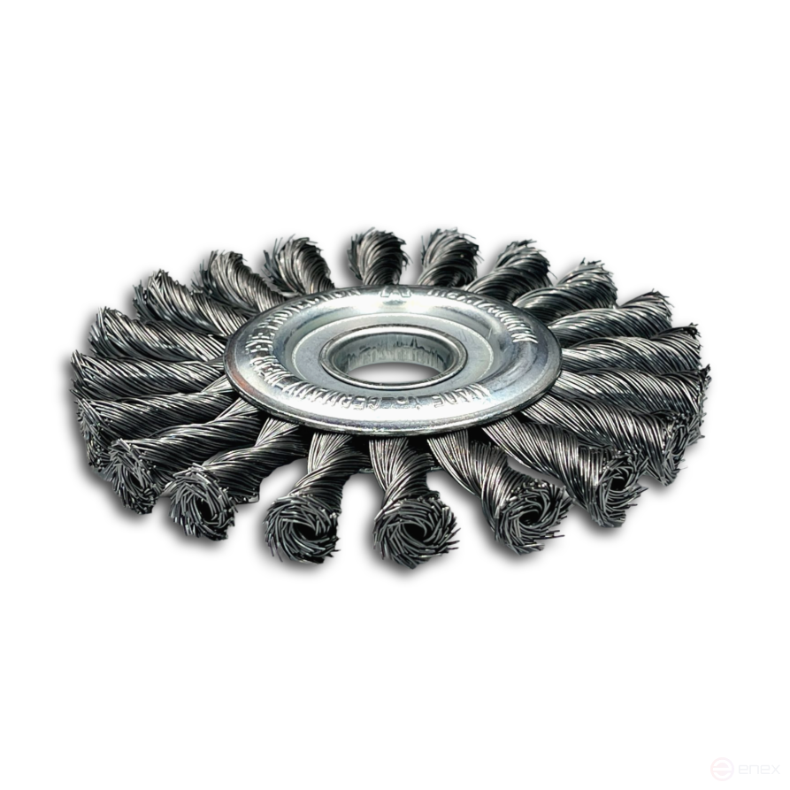 Щетка дисковая жгутовая, Д125 мм, ширина 14 мм, 24 жгута, стальная прямая проволока STH 0,50 мм, посадочное отверстие 22,2 мм