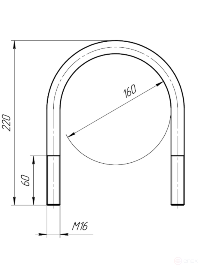 Керн Комплект хомут U образный гост 24137-80 м16х160 + 2 гайки + 2шайбы. Оцинкованный. 1 комплект RKU00161602001