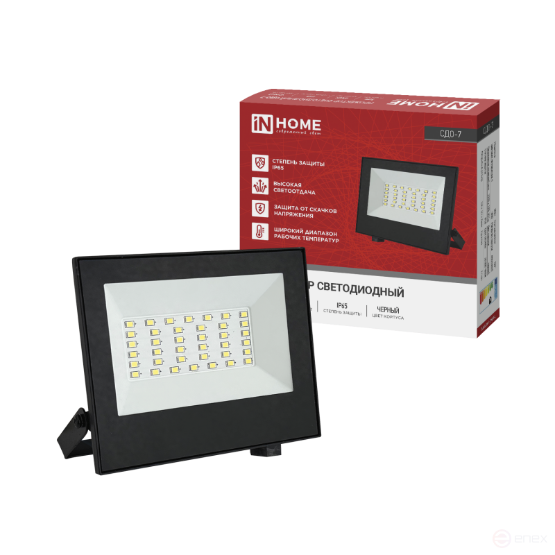 Прожектор светодиодный СДО-7 50Вт 230В 4000К IP65 черный IN HOME