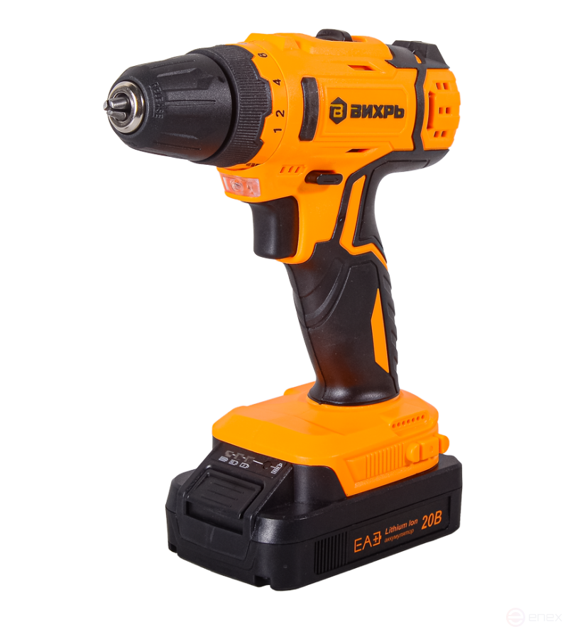 Cordless screwdriver drill Vortex DA-20L-2KA with a set of accessories of 65 items