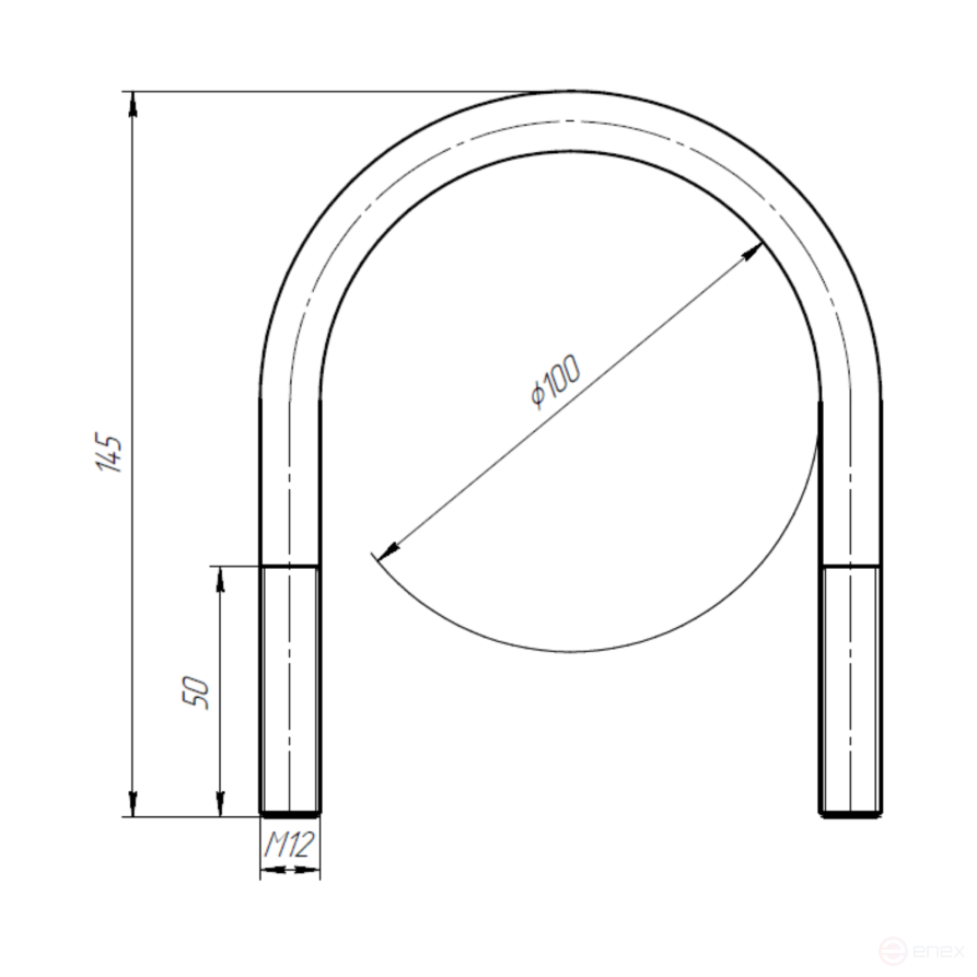 Керн Комплект хомут U образный гост 24137-80 м12х100 + 2 гайки + 2шайбы. Оцинкованный. 5 комплектов RKU00121002005