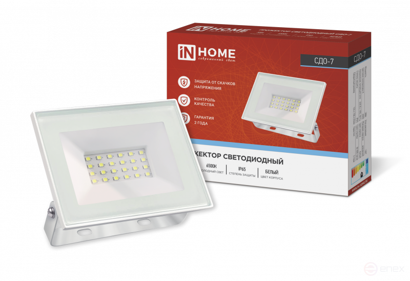 Прожектор светодиодный СДО-7 30Вт 230В 6500К IP65 белый IN HOME