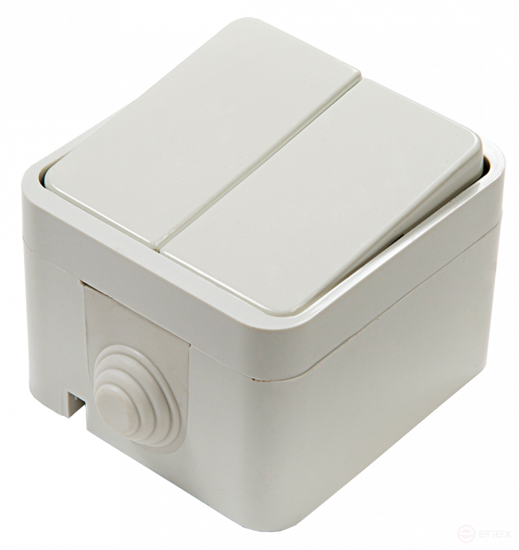 Выключатель двухклавишный AQUA белый полугерметичный 3200 IN HOME