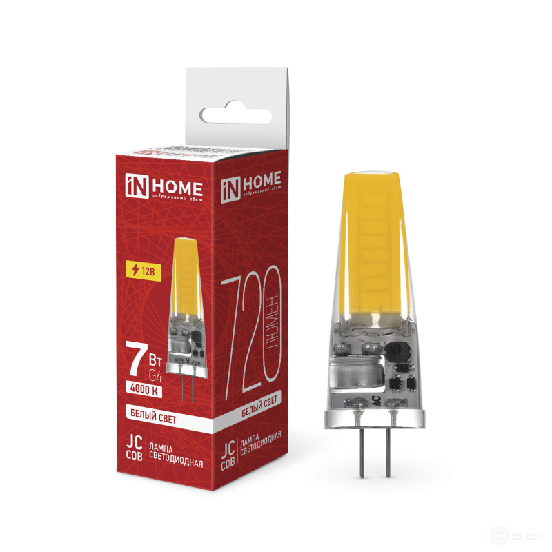 Лампа светодиодная LED-JC-COB 7Вт 12В G4 4000К 720Лм IN HOME