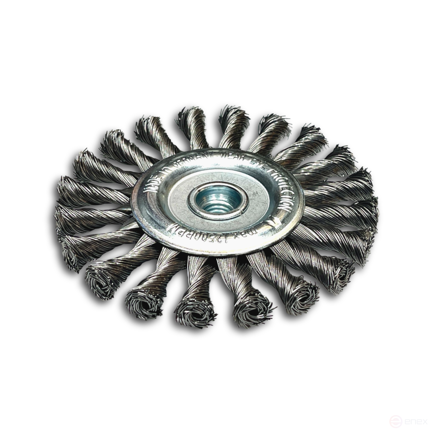 Щетка дисковая жгутовая, Д125 мм, ширина 14 мм, 20 жгутов, стальная прямая проволока STH 0,50 мм, посадка М14