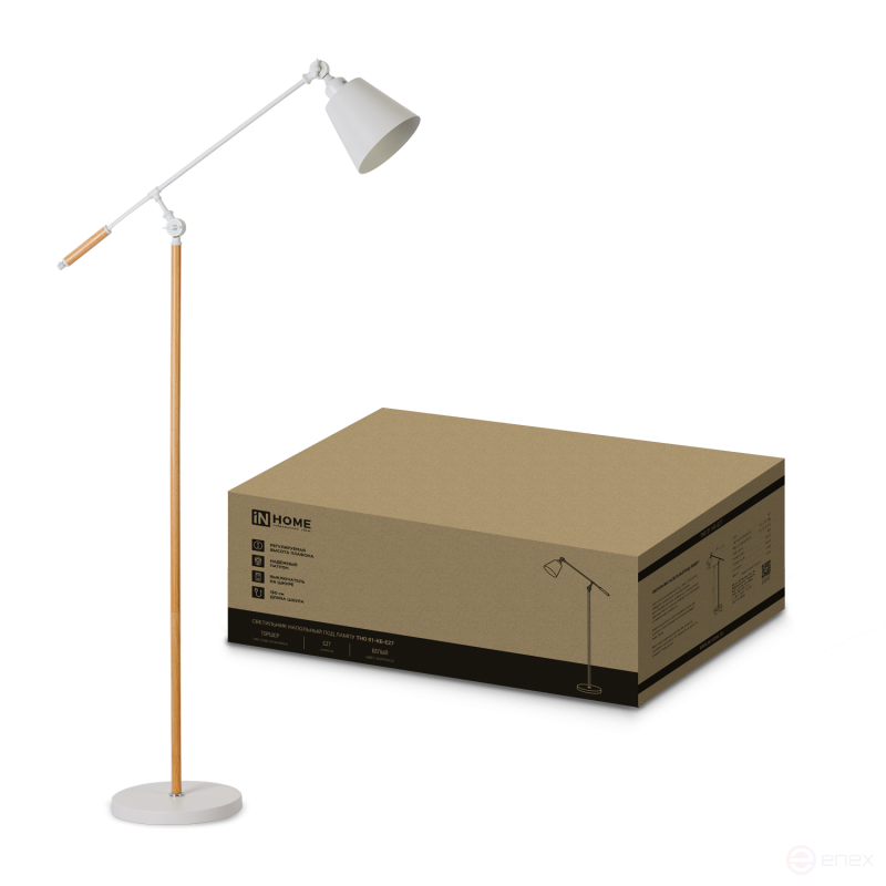 Светильник напольный под лампу ТНО 01К-Е27Б 230В белый плафон, белый корпус IN HOME