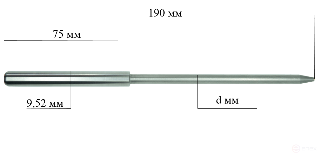 The pilot guide is cylindrical, Ø 5,52, 190 mm