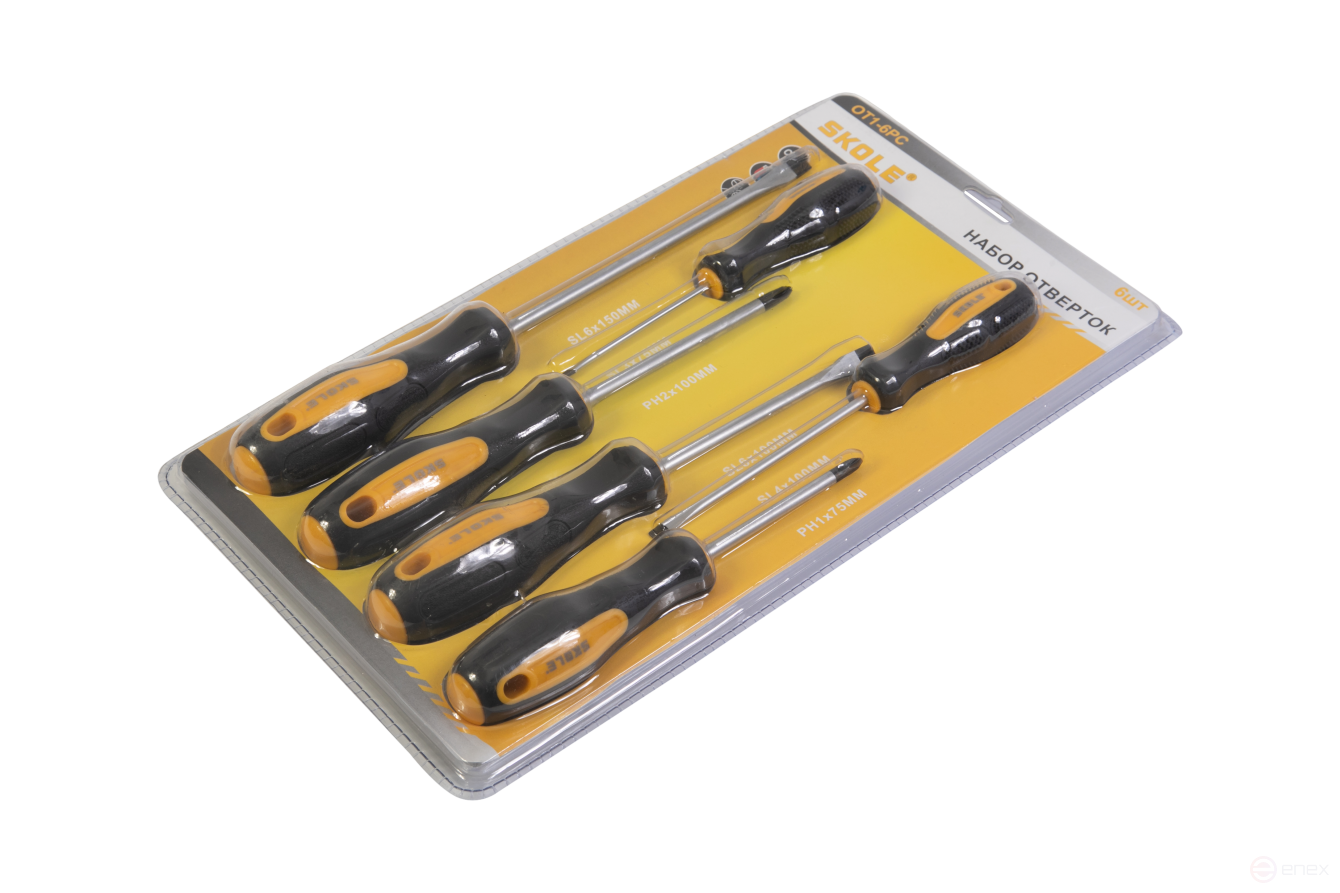 Набор отверток Skole, 6 пр (SL6_150, SL3_75, PH2_100, SL6_100, SL4_100, PH1_75) OT1-6PC