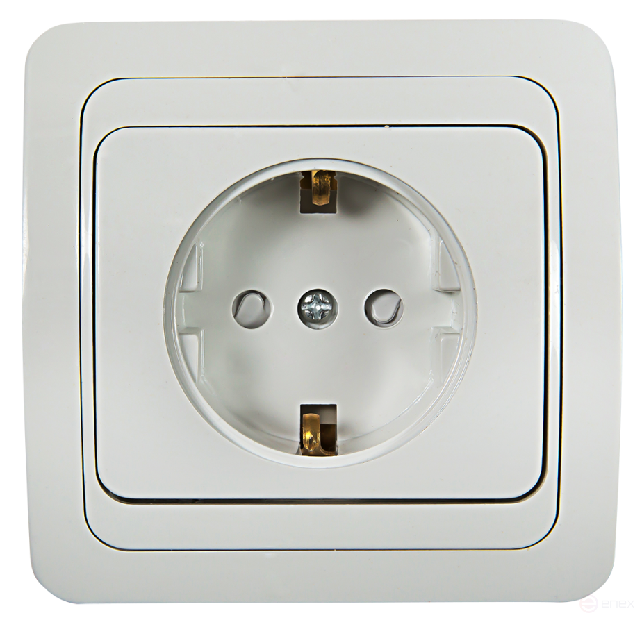 Розетка одинарная с заземлением со шторкой CLASSICO белая 2028x IN HOME