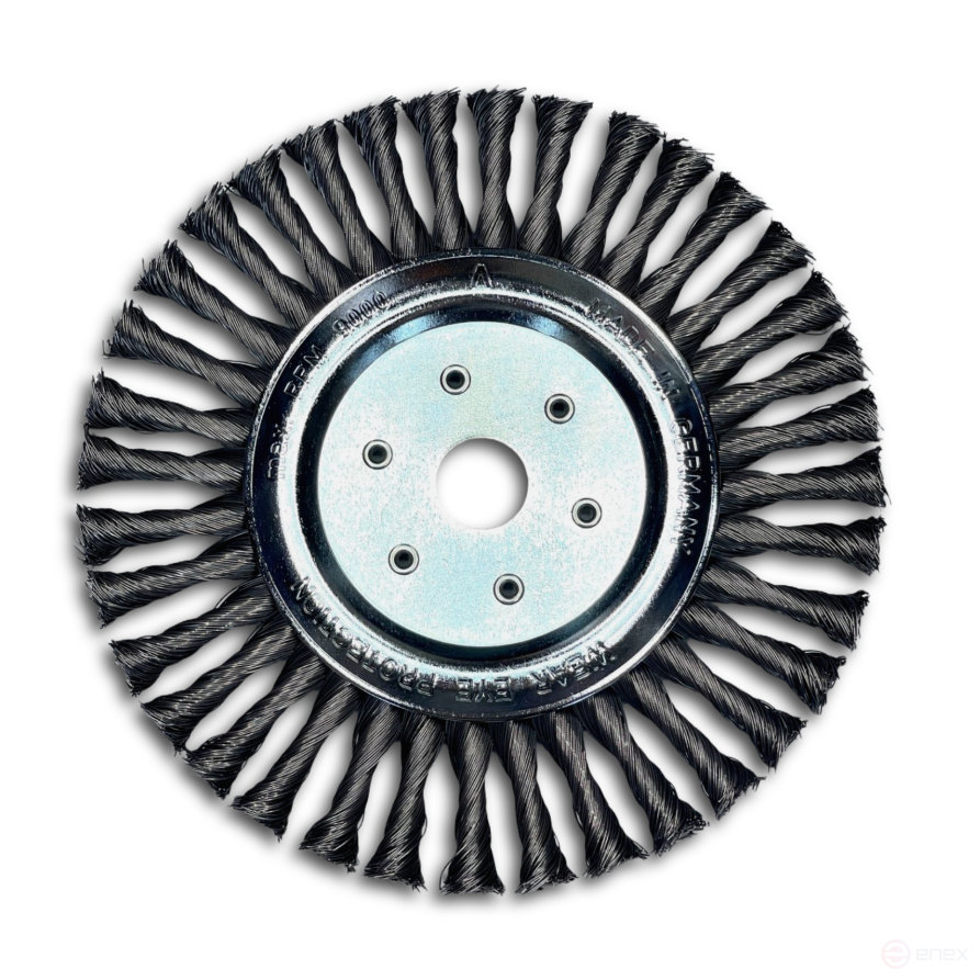 Щетка дисковая жгутовая, Д250 мм, ширина 15 мм, 52 жгута, стальная прямая проволока STH 0,80 мм, посадочное отверстие 50,8 мм, "черепашка"