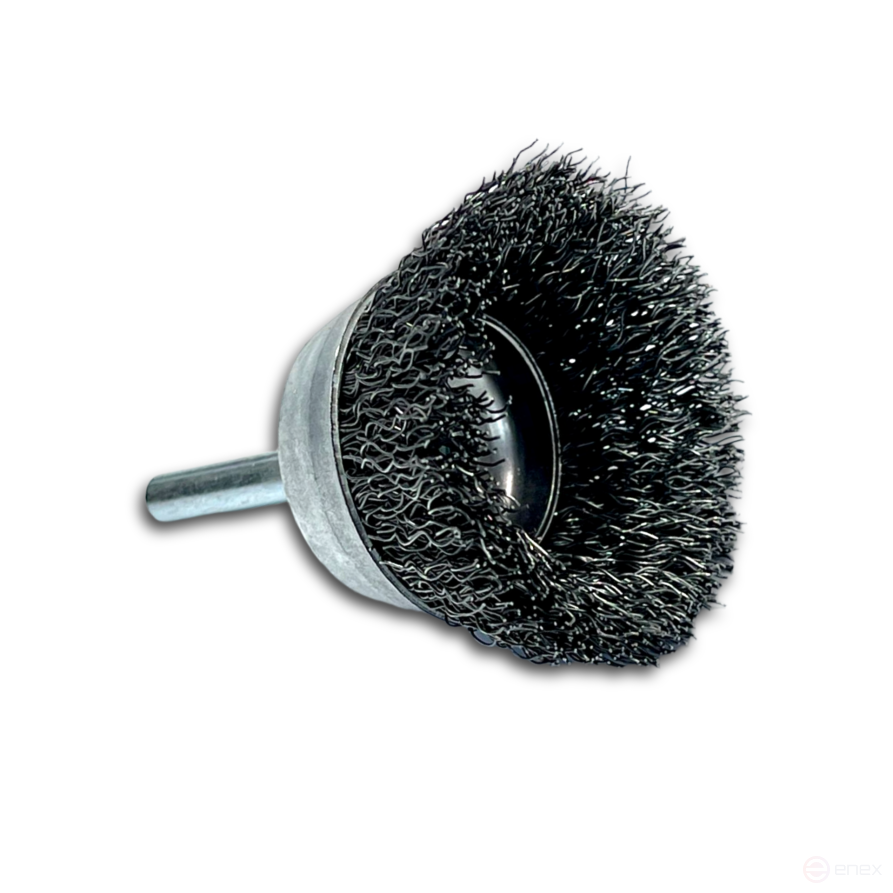 Cup corrugated brush, D75 mm, shank 6 mm, steel corrugated wire STA 0.35 mm