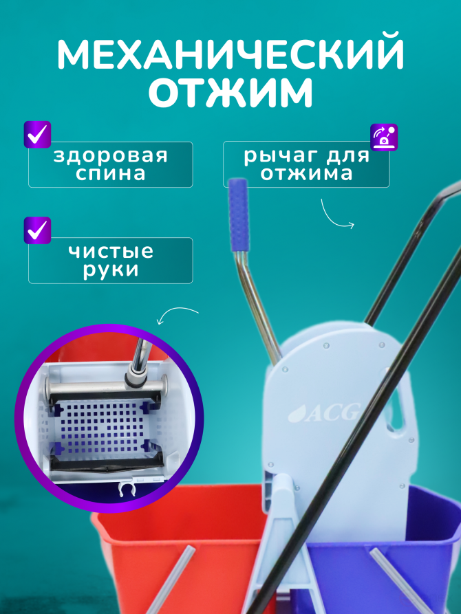ACG Тележка серая 2х-ведерная 2 х 18 л с отжимом, база пластик 1028373