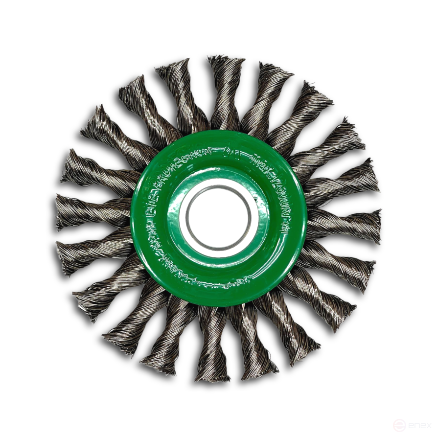 Щетка дисковая жгутовая, Д178 мм, ширина 14 мм, 32 жгута, нержавеющая проволока ROH 0,50 мм, посадочное отверстие 22,2 мм