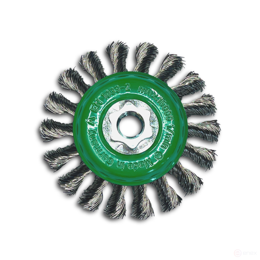 Щетка коническая жгутовая, Д115 мм, ширина 12 мм, 20 жгутов, нержавеющая прямая проволока ROH 0,35 мм, посадка М14