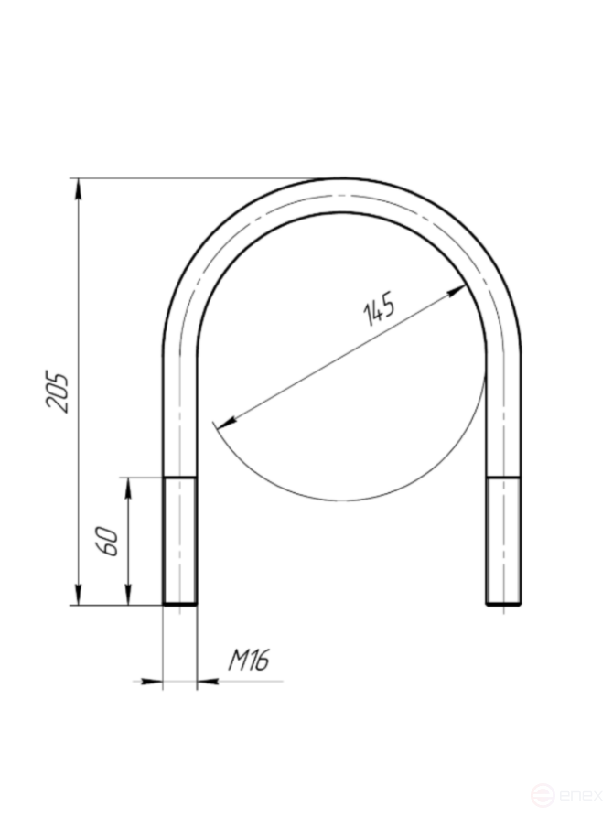Керн Комплект хомут U образный гост 24137-80 м16х145 + 2 гайки + 2шайбы. Оцинкованный. 1 комплект RKU00161452001