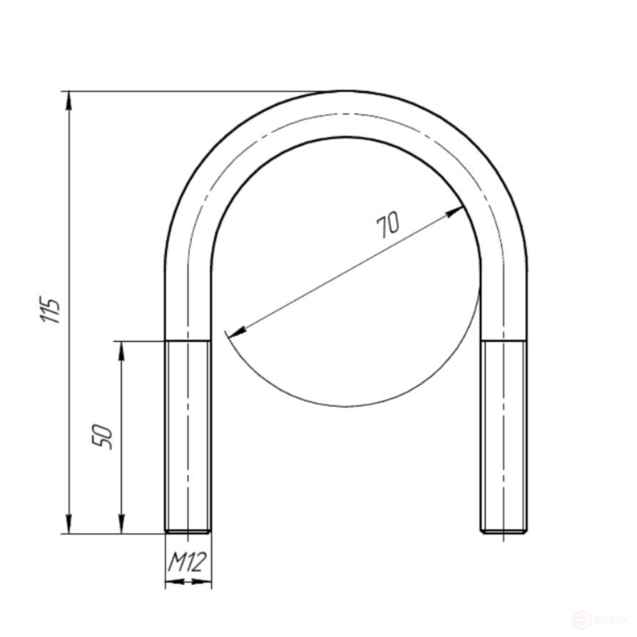 Керн Комплект хомут U образный гост 24137-80 м12х70 + 2 гайки + 2шайбы. Оцинкованный. 5 комплектов RKU00120702005