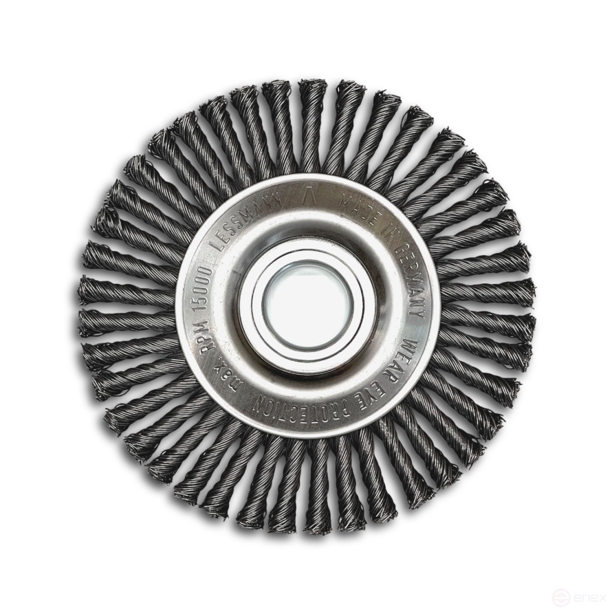 Disc brush harness, D125 mm, width 6 mm, 20 bundles, straight steel wire STH 0.50 mm, landing hole 22.2 mm