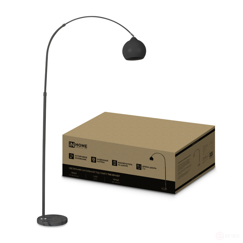 Светильник напольный под лампу ТНО 05-Е27Ч 230В черный плафон, черный корпус IN HOME