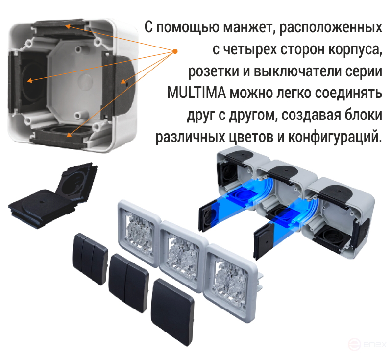 Выключатель проходной NE-AD Multima одноклавишный с индикацией для открытой проводки