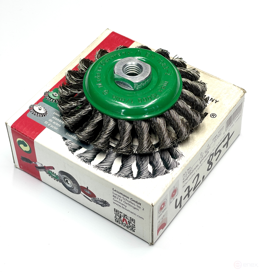 Щетка коническая жгутовая, Д115 мм, ширина 12 мм, 20 жгутов, нержавеющая прямая проволока ROH 0,50 мм, посадка М14