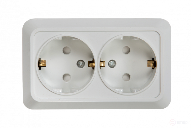 Розетка двойная с заземлением со шторкой BOLLETO белая накладная 7128х IN HOME