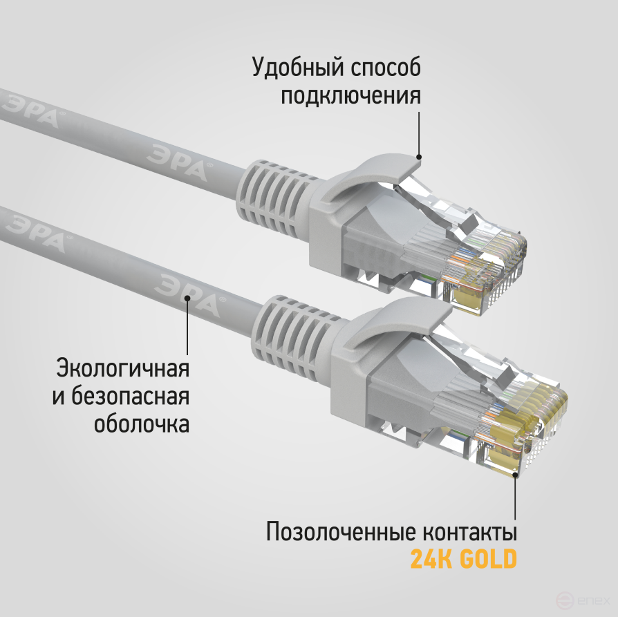 PC-10U-A Патч корд ЭРА SIMPLE U/UTP неэкранированный 10 м, категория 5e, серый