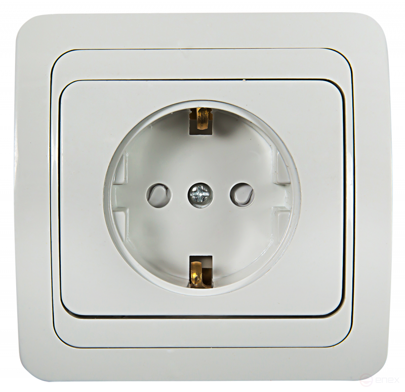 Розетка одинарная с заземлением со шторкой CLASSICO белая 2028x IN HOME