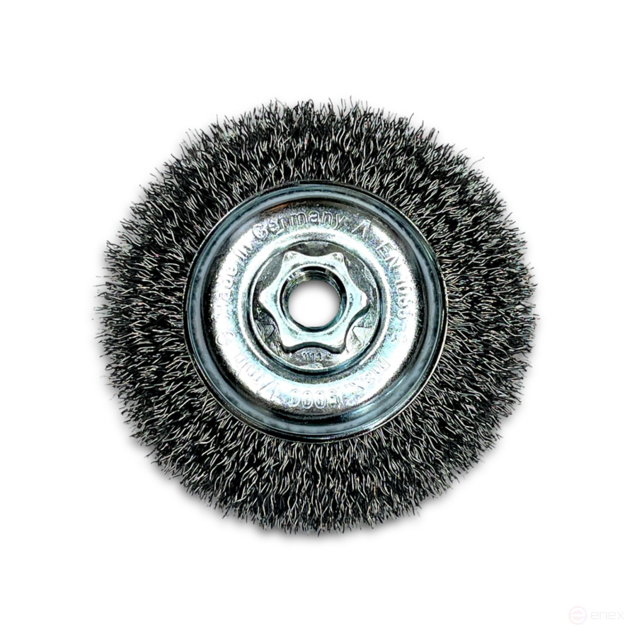 Conical corrugated brush, D100*10 mm, M14 fit, latuned corrugated wire STM 0.30 mm