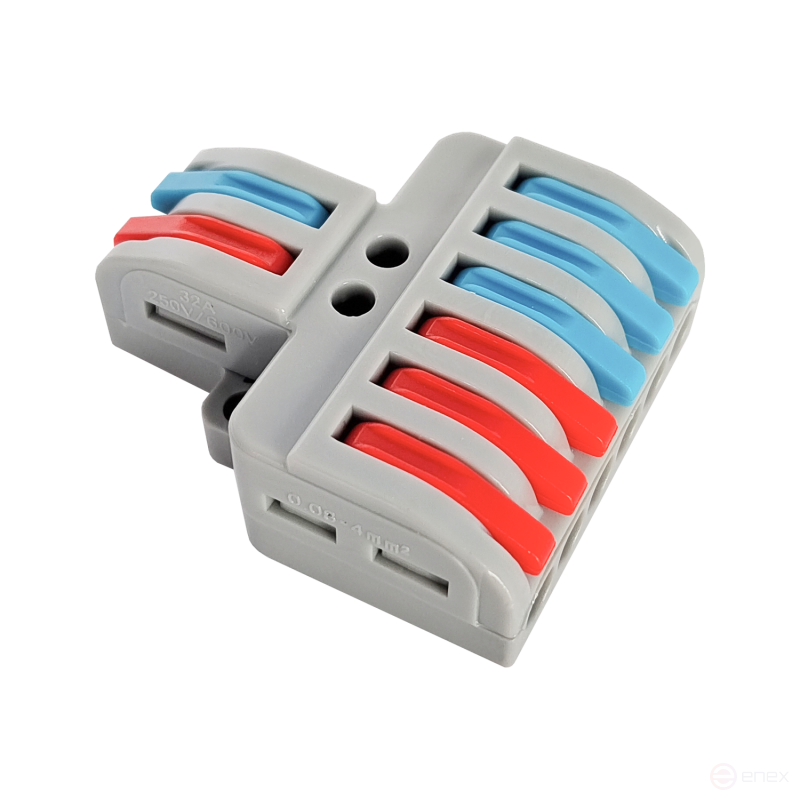 Клемма проходная разветвительная КПР 222-4126 с рычагами 2/6 полюса 0.08-2.5/4мм2 (5шт./уп.) IN HOME