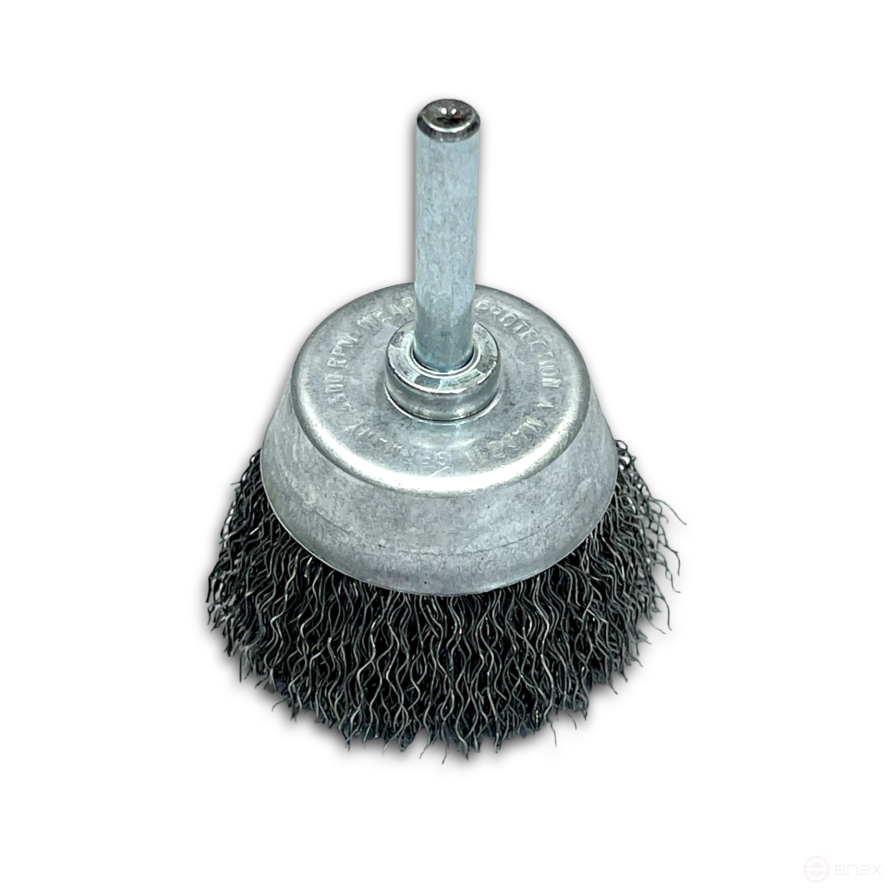 Cup corrugated brush, D75 mm, shank 6 mm, steel corrugated wire STA 0.35 mm