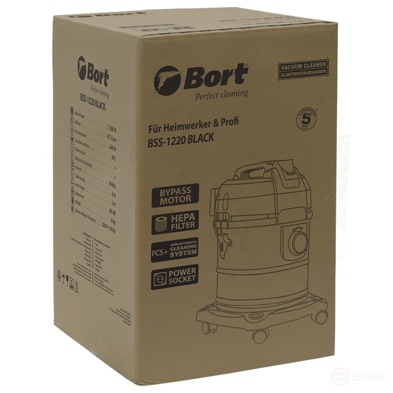 Vacuum cleaner for dry and wet cleaning BORT BSS-1220 BLACK