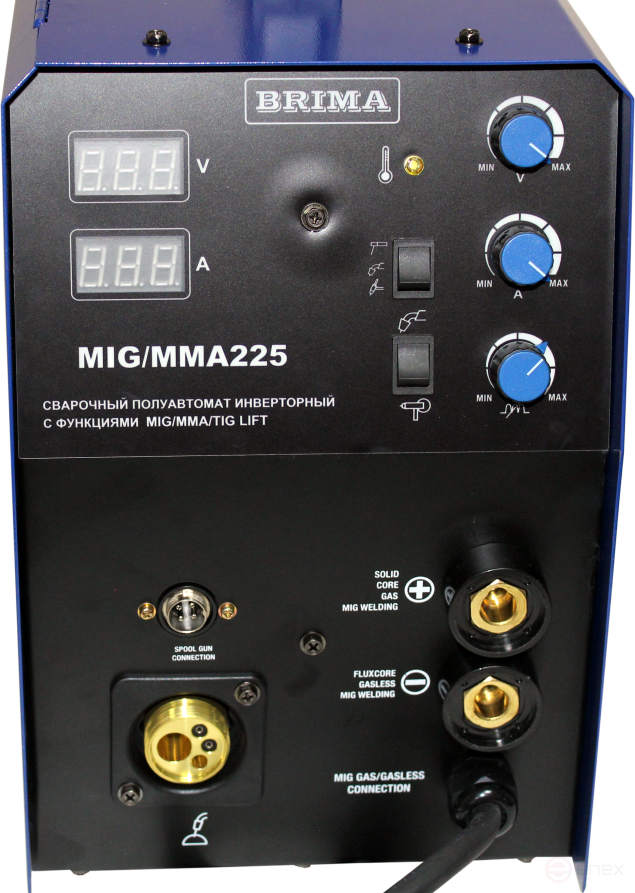 Полуавтомат MIG/MМА-225 (220В) "BRIMA" - установка универсальная c функциями Полуавтоматической сварки (MIG), ручной дуговой сварки (MMA) и аргонодуговой (TIG) сварки