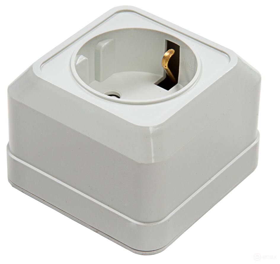 Розетка одинарная с заземлением со шторкой BOLLETO белая накладная 7028х IN HOME