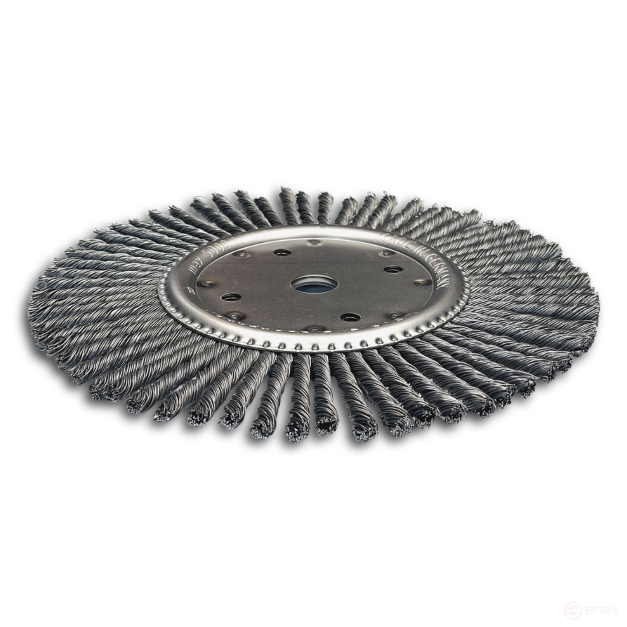 Щетка дисковая жгутовая, Д300 мм, ширина 6 мм, 64 жгута, стальная прямая проволока STA 0,50 мм, посадочное отверстие 20 мм