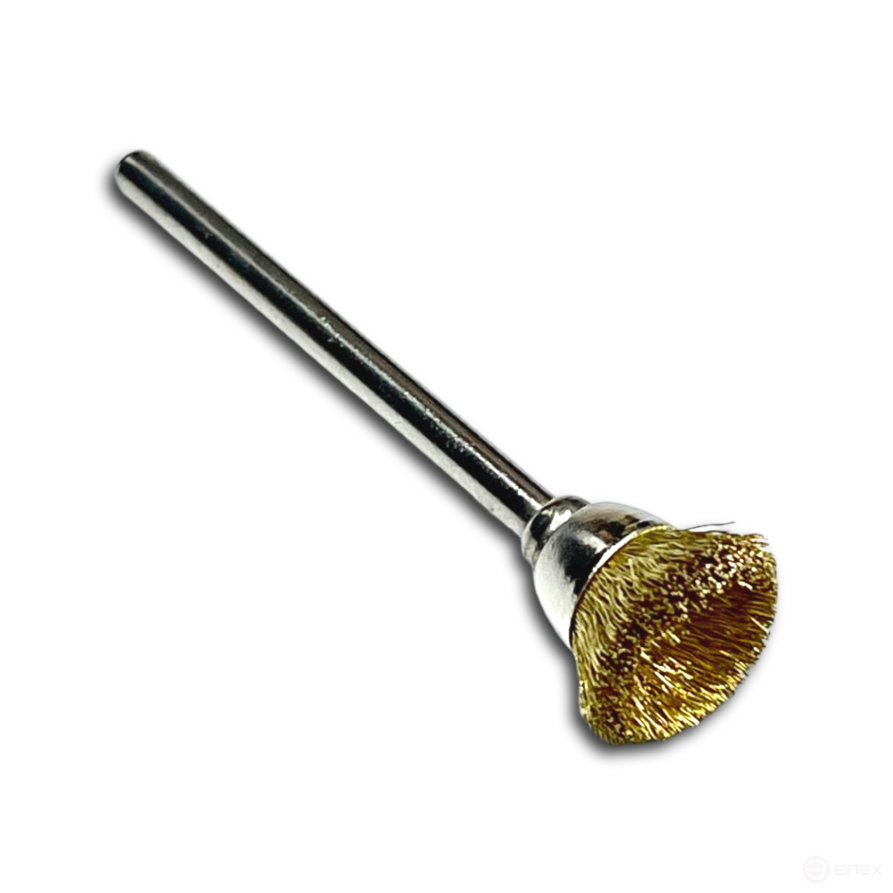 Cup corrugated brush, D18 mm, shank 3 mm, brass corrugated wire MES 0.10 mm