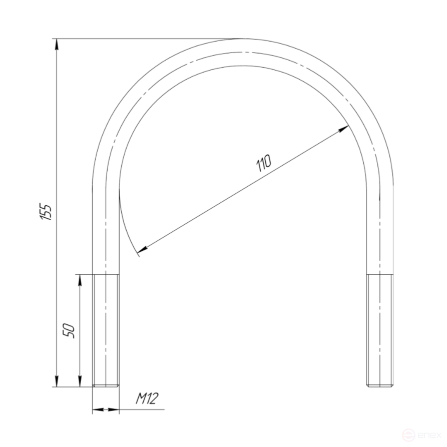 Керн Комплект хомут U образный гост 24137-80 м12х110 + 2 гайки + 2шайбы. Оцинкованный. 5 комплектов RKU00121102005