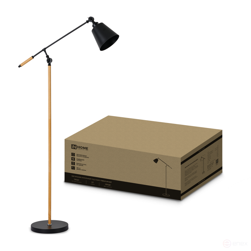 Светильник напольный под лампу ТНО 01К-Е27Ч 230В черный плафон, черный корпус IN HOME